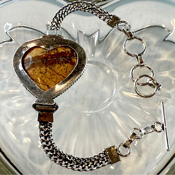 🆕 Picture Jasper Heart Bracelet in 925 Sterling Silver – Artisan Chain Design - Picture 3 of 16